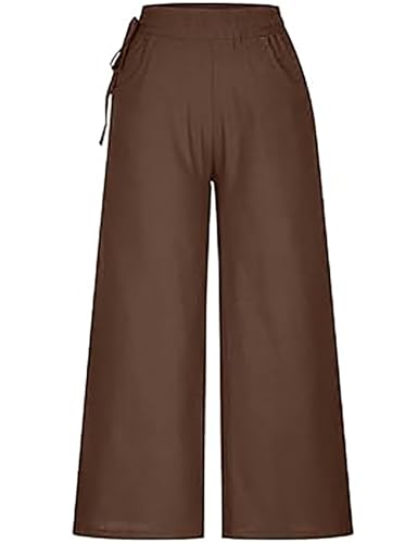 Image of KOTTY Women's Crumble Fabric High Waist Solid Color Drawstring Wide Leg Trousers Loose with Pockets