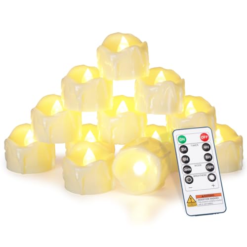 Image of Homemory 24-Pack Remote Flameless LED Battery Tea Light Candles, 400+Hrs | 2 /4 /6 /8H Timer Flickering Tealight Votives for Halloween Pumpkins, Christmas Decor, Weddings and Holiday Parties
