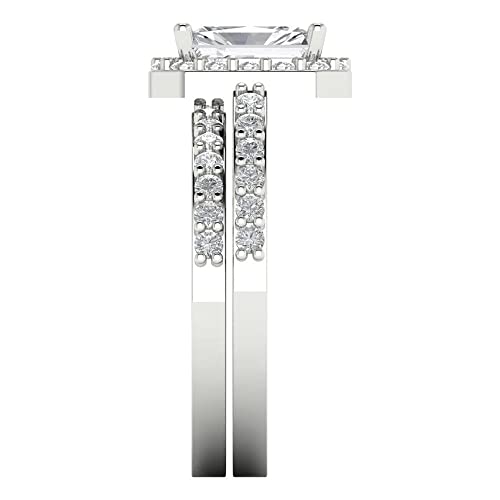 Clara Pucci 2.20ct Emerald Cut Halo Solitaire Genuine Moissanite Engagement Promise Anniversary Bridal Ring Band set 18K White Gold3
