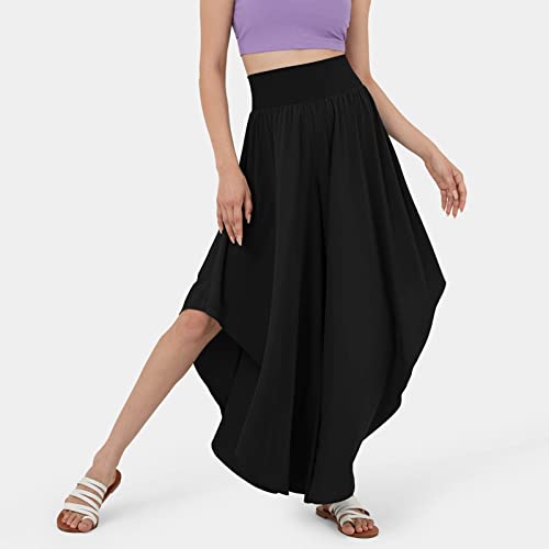 Women Flowy Ruffle Wide Leg Pants High Waisted Elastic Waistband Palazzo Pants Flare Yoga Pants with Back Pocket Soft Pilates Pants Quick Dry Dance Pants Boho Beach Pants Plus Size Comfy Lounge Pants - Thumbnail 5
