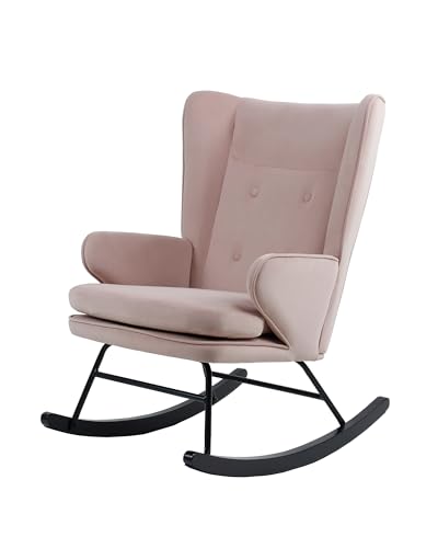 Qiyano Tahdia Schaukelstuhl Rosa, Schaukelsessel mit Armlehne, Gepolsterter...