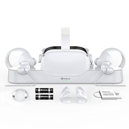 Smatree Oculus Quest 2 Charging Dock for Oculus Quest 2 Meta Quest 2,Charge Controllers and Headset Simultaneously,[Updated Fit Elite Strap], with 2 Rechargeable Controller Batteries(NO AC Adapter)