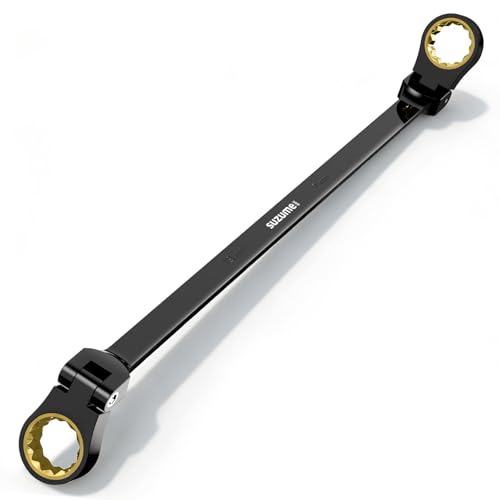 Image of SUZUME Extra Long Flex Head Ratcheting Wrench 17-19mm Metric Double Box End 180 Flexible Head 72-Tooth 15K Gear Tested CR-V Steel Black Chrome Finish For Suspension Heavy Equipment & DIY