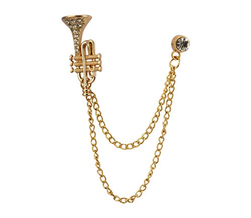 Knighthood Golden Trumpet with Hanging Chain Lapel Pin Badge Coat Suit Wedding Gift Party Shirt Collar Accessories Brooch for Men
