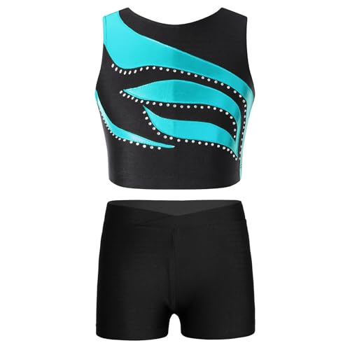 Loyan Girls' Gymnastics Sport Workout 2-Piece Dance Outfits Crop Top with Shorts Active Set Athletic Clothing Sets2