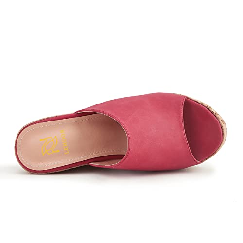 Image of LEHOOR Cork Wedge Mules for Women Platform Slide Sandals Peep Toe, High Wedge 4.5Inch Slippers Microfiber Suede 6-11 M US