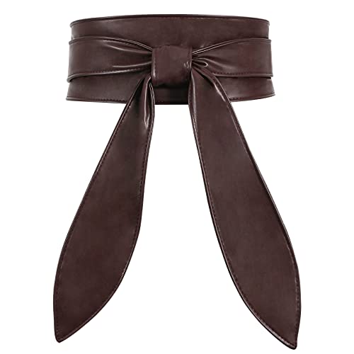 WHIPPY Women Obi Belt Fashion Wrap Around Wide Waistband Knotted Cinch Belt for Dress, Coffee, S-M