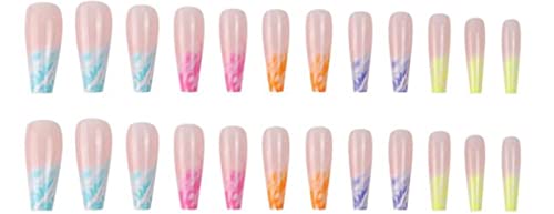 Crrltry Press On Nails Coffin Shaped Multicolor False Nails Medium Press On Nails Press On Nails Cute 24 Pcs #TOP4