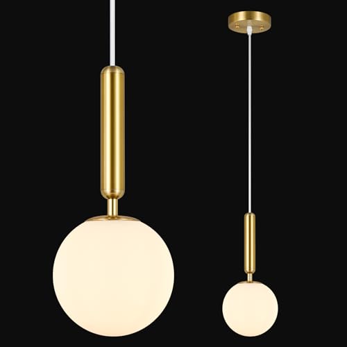Image of Modern Hanging Light Fixture Pendant Lighting for Kitchen Island Mid Century Gold Pendant Lights with Globe Milky White Glass Pendant Light for Bedroom Bathroom Entryway (1 Pack)