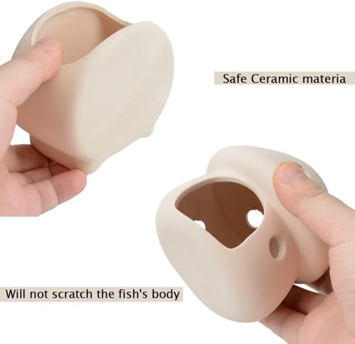 Image of RUIAN Ceramic Fish Tank Decorations, Mushroom House and Cave with Round Cave for Small Shrimp to Rest and Breed,Hiding, Cichlid, Hermit Crabs (Beige)