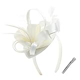 Fascinator Hats for Women Ladies Feather Cocktail Party Hats Bridal Headpieces Kentucky Derby Ascot Fascinator Headband (Cream White)