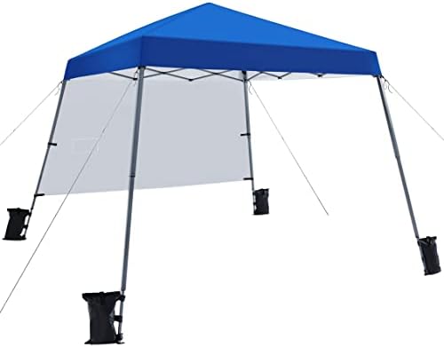 Yaheetech Pop Up Canopy Tent with 1 Sun Shade Wall, Lightweight Instant Tent, Beach Sun Shelter with Bonus Backpack Bag for Camping, BBQ, Outdoor Activities, 4 Canopy Sand Bags, 10x10 Ft Blue