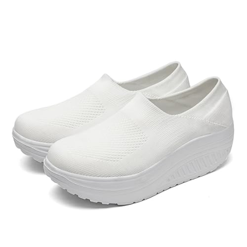 Zapatos deportivos ortopédicos para mujer, con plataforma de cuña, cómodos, informales, bajos, para caminar, White, 44 EU