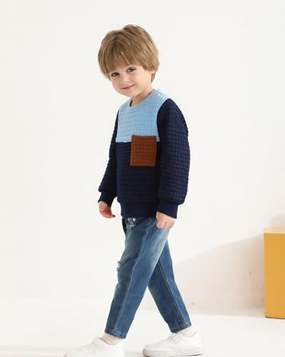 Image of NZRVAWS Toddler Baby Boy Clothes Pullover Sweater Ripped Jean Sweatsuit Little Boy Outfit Fall Winter Clothing Set 6M-7T