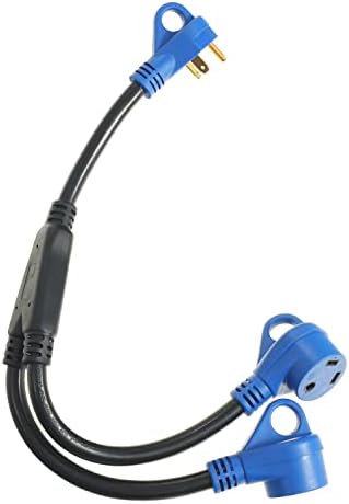 30 Amp RV Splitter Adapter,NEMA TT-30P to Two TT-30R RV Plug Adapter,Y Power Cord Adapter for 30 Amp RV,Split one 125V 30A into Two 125V 30A RV Extension Cord,2.3 Feet (Split 30A M to Two 30A F)