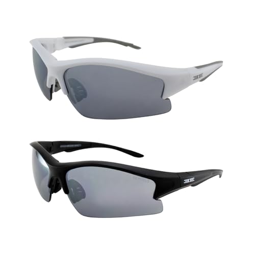 Epoch Eyewear Golf Sport Sunglasses 2 Pair Black & White Frames with Smoke Lenses