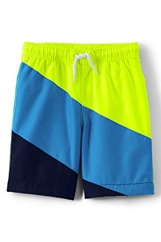 Lands  End B Diagonal Colorblock Swim Trunk Electric Yellow Colorblock Kids Slim Large
