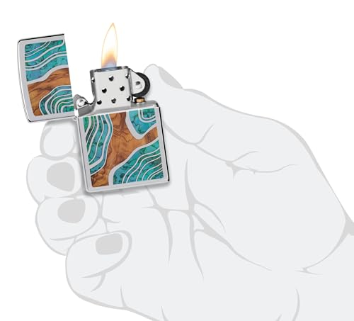 Encendedor Zippo con diseño madera y nácar cromado miniatura 5