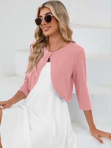 Image of Heymoments Women's 3 /4 Sleeve Casual Shrugs Lightweight Open Front Cropped Cardigan for Dresses