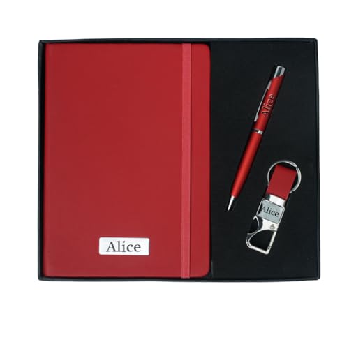 Image of Personalised 3 in 1 Corporate Gift Set which includes Diary,Keychain& Metal Pen. Personlised Gift Set On Rakhi, employee of the month, Personalised Corporate Gift for Clients. (Red)