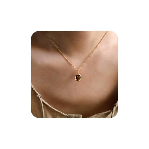 ArixGlvm Tiger Eye Necklace, 14K Gold...
