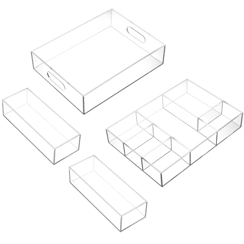 4 Pack Desk Drawer Organizer Set 3 Size Clear Acrylic Drawer Orga...