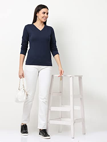 Image of Wafaa Women's Cotton Plain V Neck Full Sleeve T-Shirt