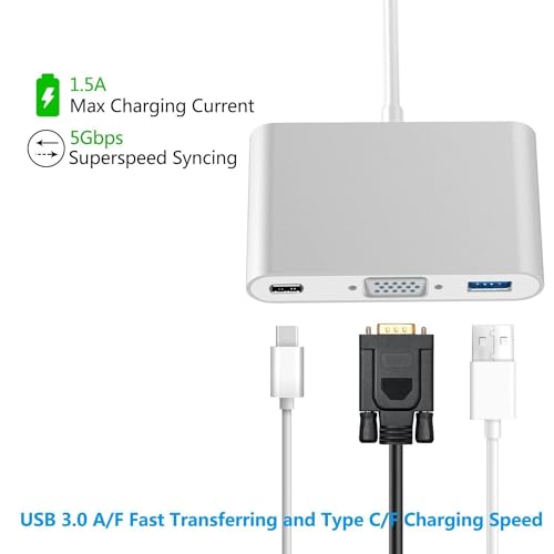 Image of USB HUB USB-C to VGA Adapter Type C 3-in-1 Dock with PD VGA(4K) USB 3.0 for Retina Mak-Buk Pro 2015 /2016 Surface Book Gugle Chromebook Thunderbolt 3 System Devices (USB C to 3 in 1 VGA HUB)
