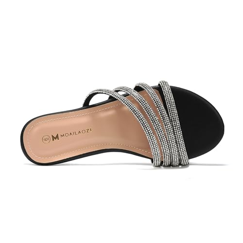 Women's Sandals Rhinestone Strappy Slides With Soft Memory Foam Insole, Dressy Open Toe Beach Slippers Flats for Summer4