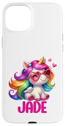 翡翠ユニコーン 名前入りデザイン スマホケース iPhone 15 Plus 用