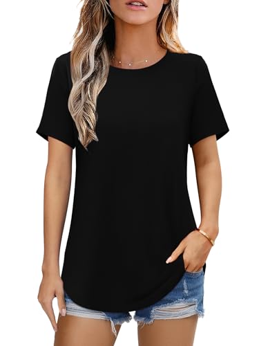 Image of Elesomo Womens Shirts Casual Crew Neck Short /Long Sleeve Tunic Tops Tees