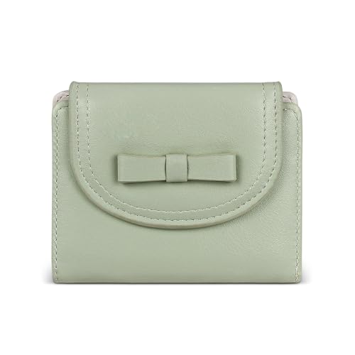 AdiStylinno Portemonnaie Damen Klein, PU Leder Deldbörse Damen Klein Niedliche Fliege Kreditkartenetui Wallet for Women Bifold Geldbeutel mit Reißverschluss Münzfach Multi Card Slots ID Fenster (Grün)