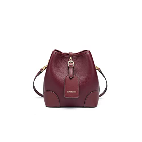 Piccola borsa a tracolla in pelle con coulisse Premium 2 vie Bucket Crossbody borsa per le donne, 2 rosso vino.