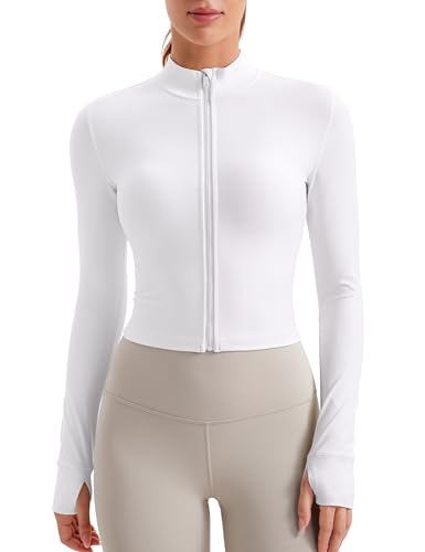 Image of CRZ YOGA Butterluxe Cropped Athletic Jackets | Extremely Soft, Slim Fit, Full Zip, Mockneck, Thumb Holes, for Women