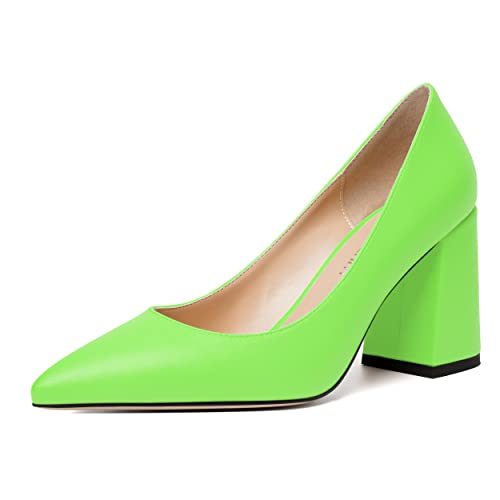 SKYSTERRY Womens Cute Pointed Toe Slip On Matte Wedding Block High Heel Pumps Shoes 3.3 Inch
