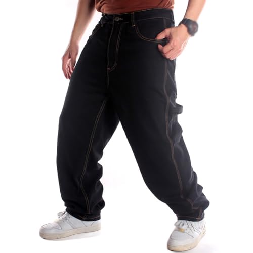 XYGJZ Men's Vintage Hip Hop Baggy Denim Work Pants Jeans Loose Fit Dance Skateboard Pants3