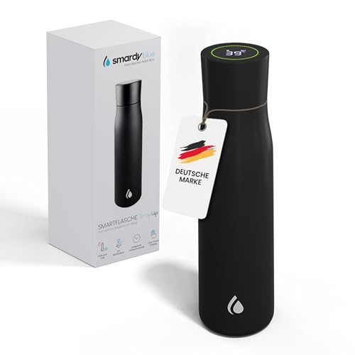 SMARDY blue DropUp smart Bottle 500ml schwarz selbstreinigende intelligente Wasserflasche aus Edelstahl Flasche mit Trinkerinnerung Erinnerungsfunktion Trinkflasche mit UVC Sterilisation