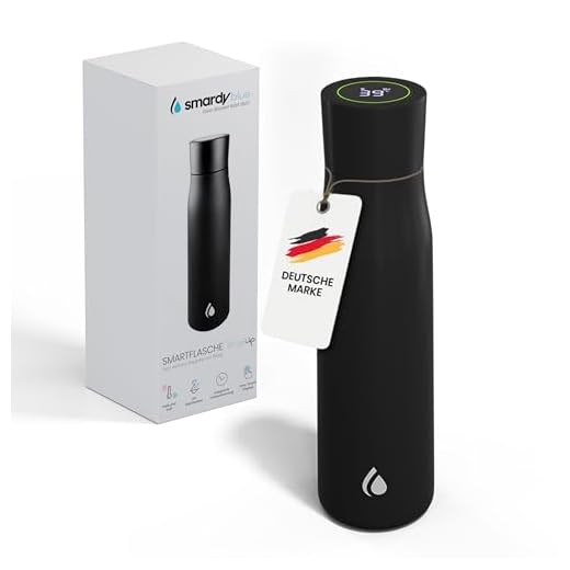 SMARDY blue DropUp smart Bottle 500ml schwarz selbstreinigende intelligente Wasserflasche aus Edelstahl Flasche mit Trinkerinnerung Erinnerungsfunktion Trinkflasche mit UVC Sterilisation