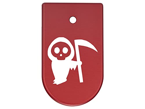 NDZ Performance Magazine Base Plate Finger Extension for CZ P10 Models P10 S, P10 SC, P10 C, & P10 F 9mm Laser Engraved in Red - Grim Reaper Baby