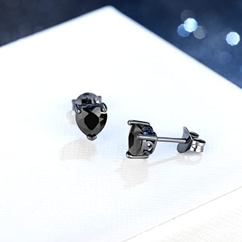 Foruiston 925 Sterling Silver Black Stud Earrings For Women And Men, Solitaire Cubic Zirconia Round & Princess Cut Heart-Shaped, 6Mm (Heart-Shaped, Black Heart) #TOP1