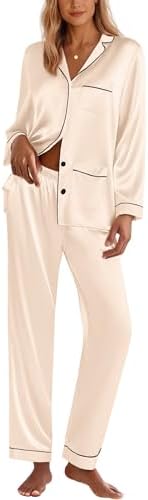 Ekouaer Silk Pajamas for Women Classic Button Down Satin Pajama S...