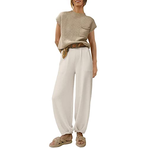STKOOBQ Terno feminino verão bolso design pacote terno terno terno calça (branco, 2GG)