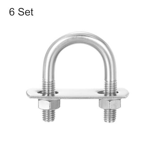 Image of uxcell Round U-Bolts, 6 Sets 24mm(0.94 inch) Inner Width 49mm Length M8 304 Stainless Steel U Clamp Bolt with Nuts and Plates, for Boat Trailer