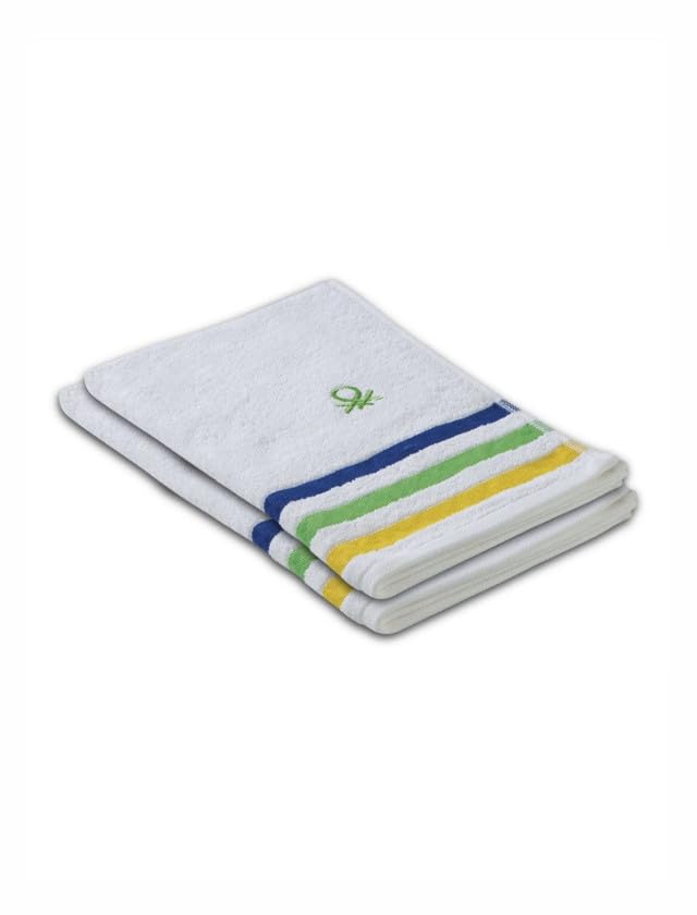 Image of United Colors of Benetton Rainbow Cotton Hand Towel | Set of 2 | 40x60 cm | Snow White