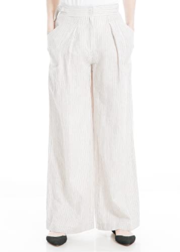 Max Studio Women's Easy Wide Leg Pant, White/Latte Skip Stripe, Medium