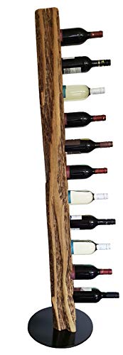 Wood & Wishes - Rustikaler Eiche Massivholz Weinständer, Weinregal, Weinhalter; gefertigt in dt. Handarbeit für 11 Flaschen Wein; Höhe 158 Ø 34 cm; Landhausstil; Treibholzoptik; dekoratives Unikat Cover