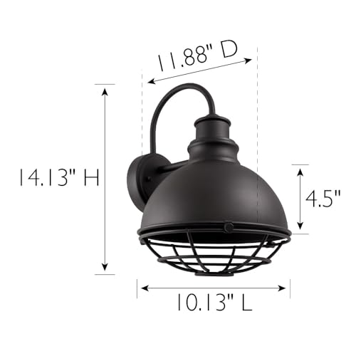 Image of Design House 588442 Ajax Industrial Modern 1-Light Indoor /Outdoor Dimmable Wall Light with Removable Metal Wire Cage Shade for Porch Entryway Patio Garage Kitchen Bedroom, Textured Black
