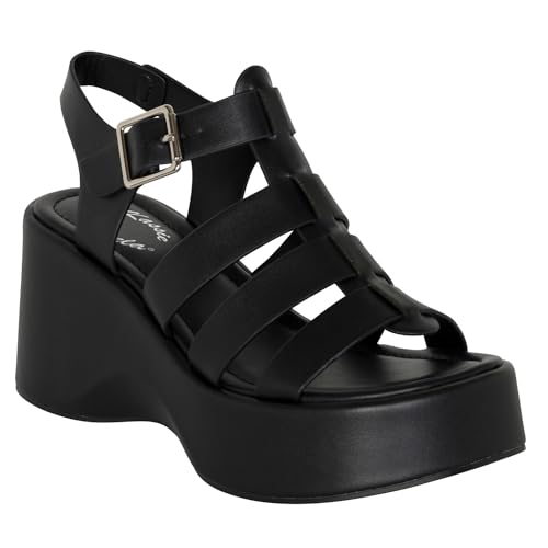 Women’s Strappy Platform Wedge Sandals – Open Toe Chunky Heel Summer Dress Shoes with Buckle Strap – 3 Inch Heel, 1.5 Inch Front Platform – Fashion Comfortable Casual - TUCSON3