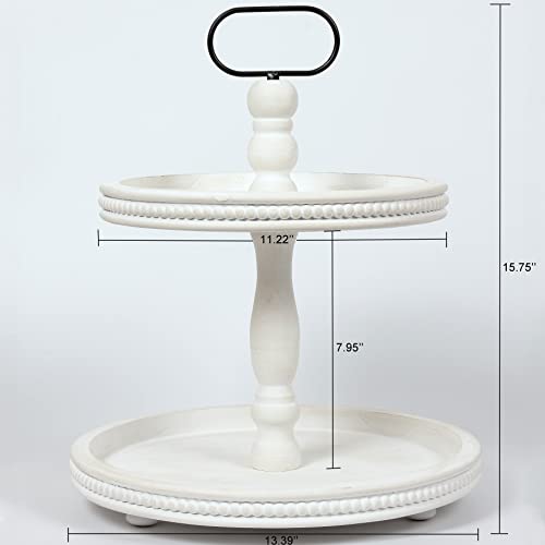 Thewense 2 Tiered Tray Wooden Serving Stand Small Beaded Tray For Home Decor Display Farmhouse Country Decoration Kitchen Or Dining Or Room #TOP4
