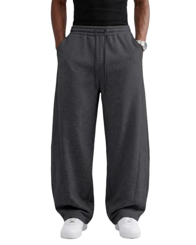 Image of Wangdo Men's Baggy Sweatpants Wide Leg Lounge Cotton Casual Jogging Pants | High waist drawstring,2 Deep pockets,Open bottom,Workout athletic outfits,Loose joggers pants,fashion streetwear,Soft fabric